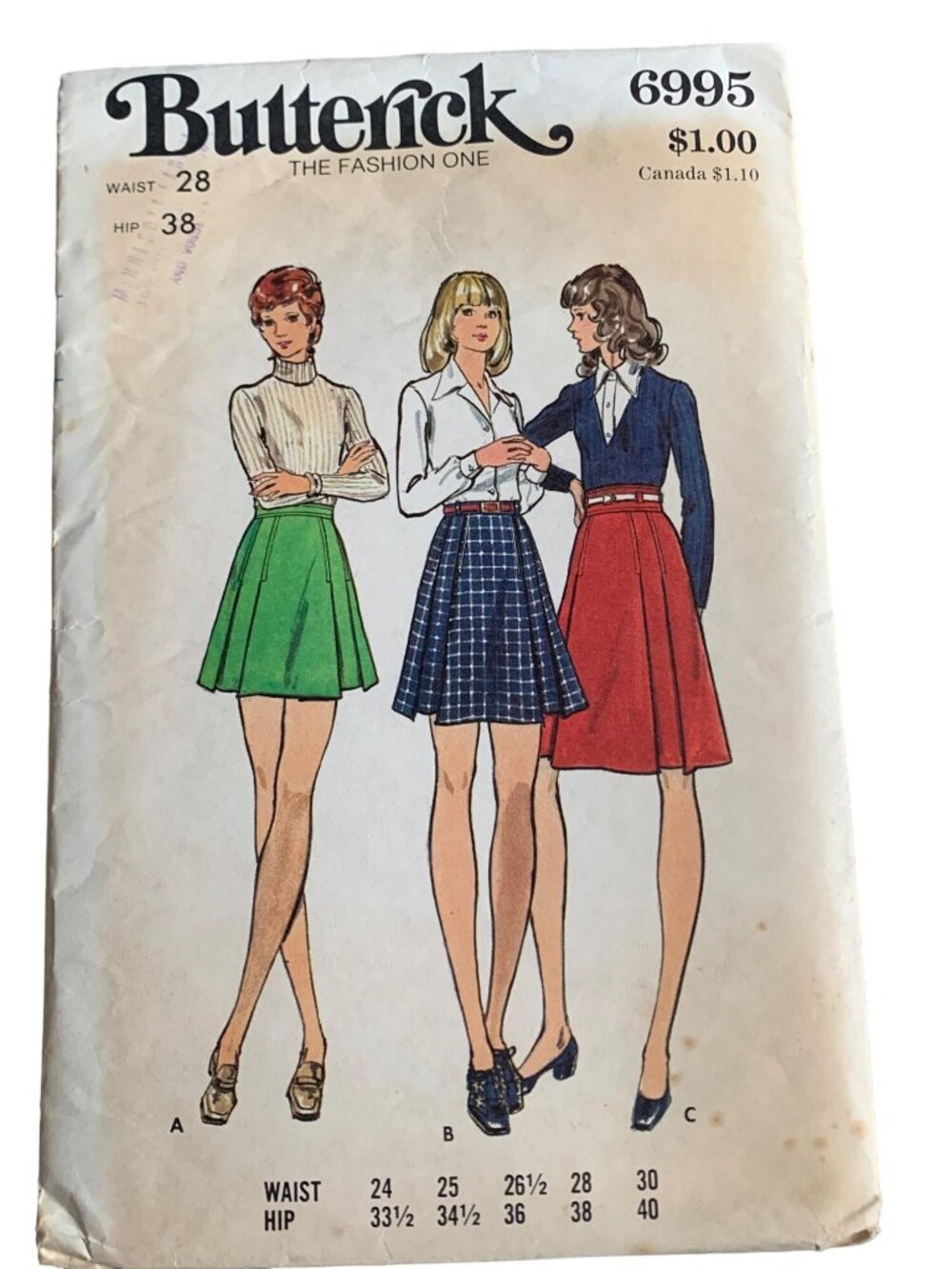 Butterick 6995 Vintage Sewing Pattern Misses Skirts Waist Size 24-30"